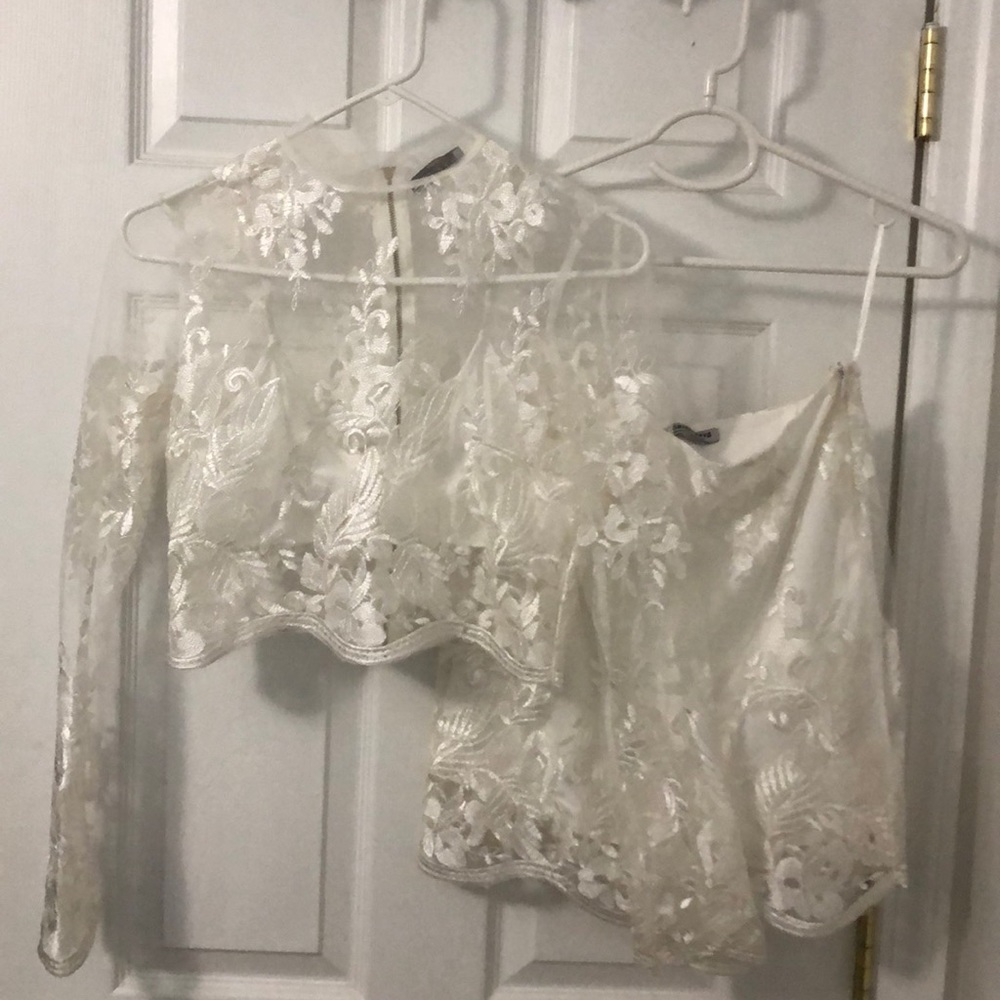 White lace two piece skirt set